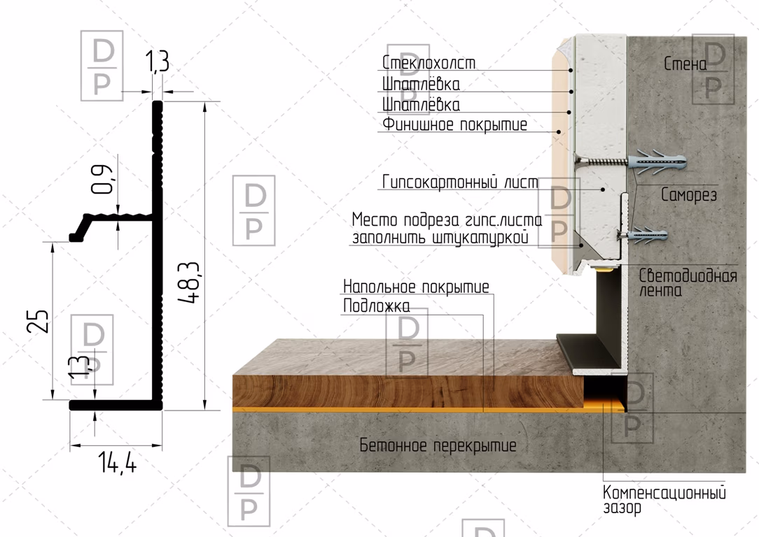 Плинтус с ножкой AP1029 алюминиевый - Декоративные панели из гипса и полиуретана