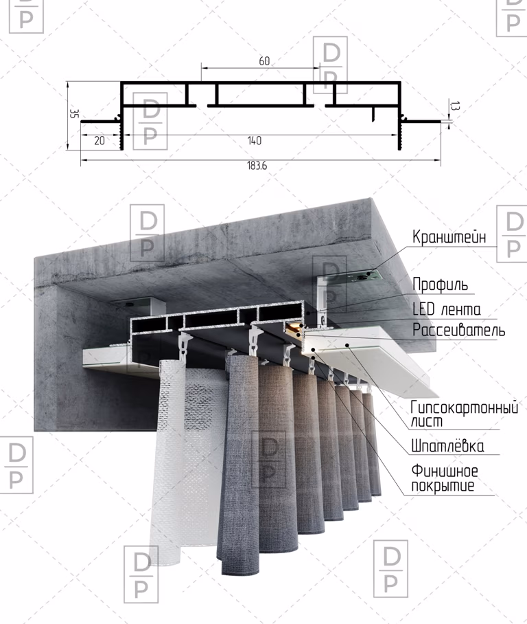 Низкий карниз AP1025 скрытый карниз - Декоративные панели из гипса и полиуретана